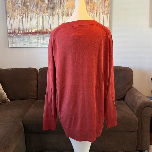 Matty M Women's L/S V-Neck Side Slits Tunic Pullover Sweater Brick color, Size L - Picture 9 of 9